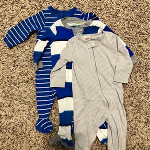 Set of 3 3-6M Baby Zip-up Pajamas with Feet